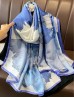 Premium Silk Feeling Blue Flower Print Scarf